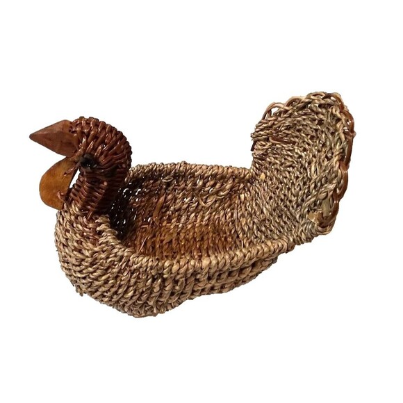 Woven Wicker Farmcore Countrycore Turkey Shaped Basket Thanksgiving Fall Decor - Picture 1 of 4